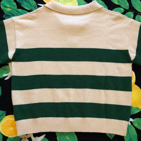 Dazy Cropped Cream/Green Collared Rugby Sweater - Picture 6 of 6